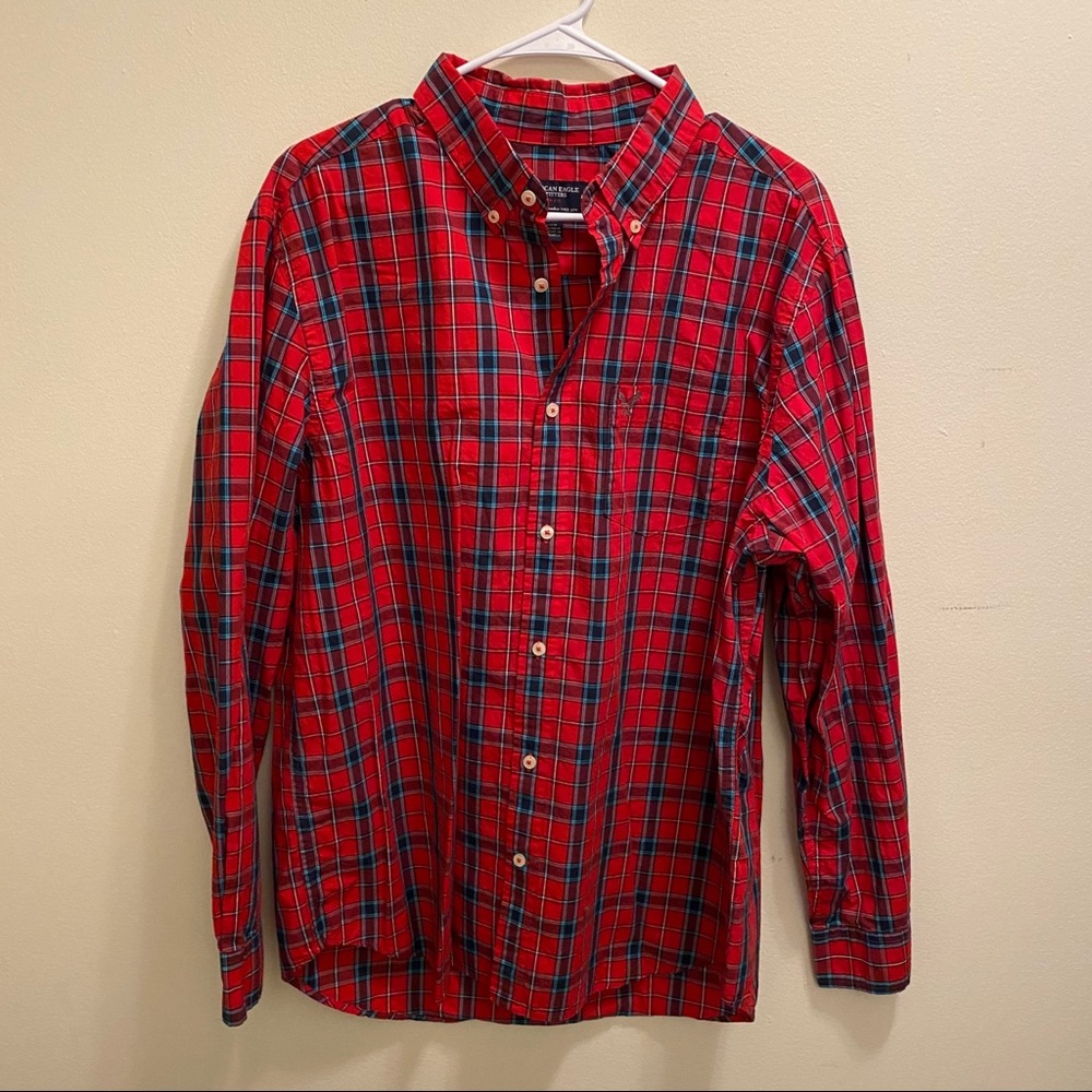 American Eagle AE XL Shirt Button Down Up Red Blue